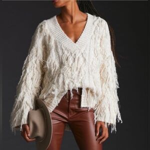 By Anthropologie Fringed Pullover Sweater